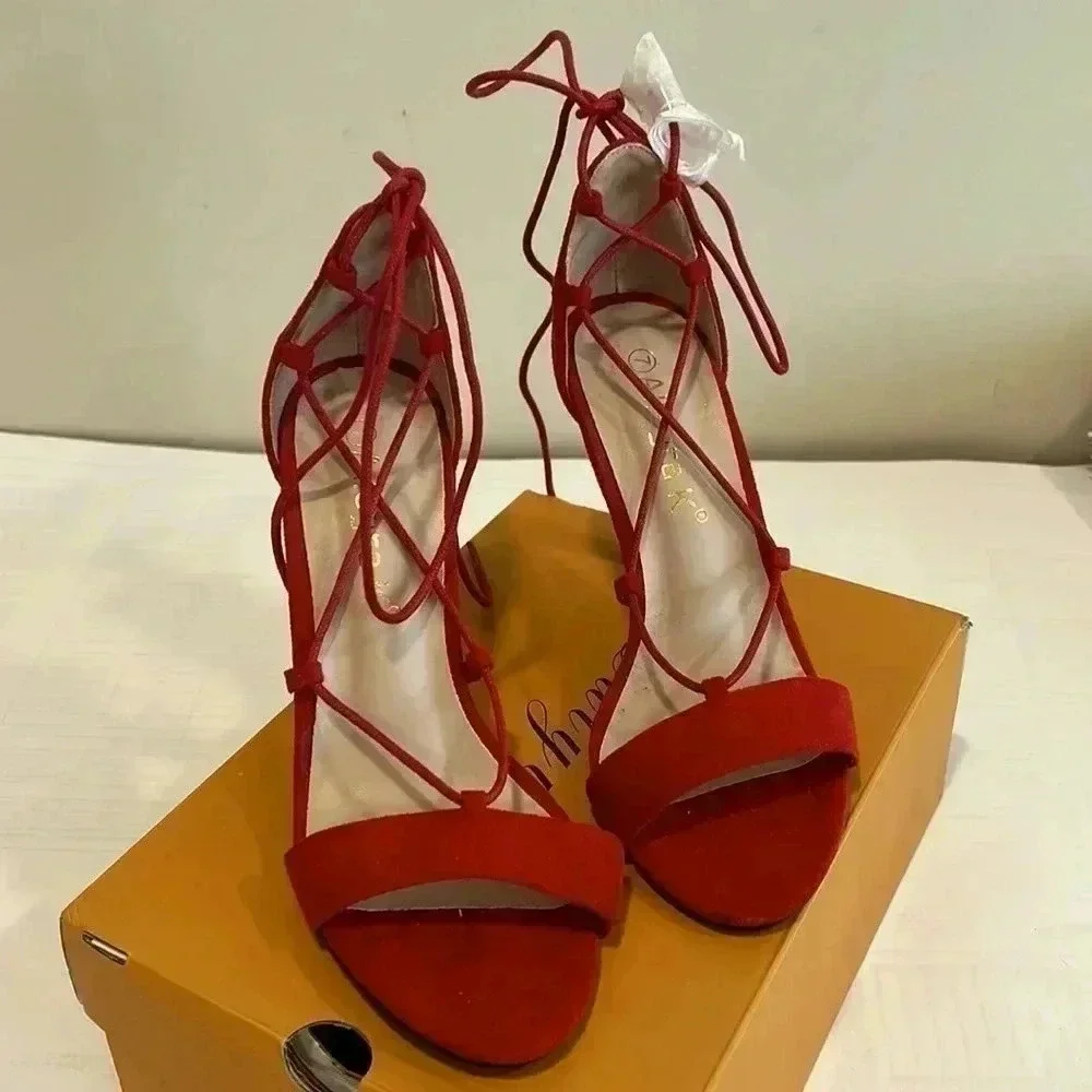 Allegra K Women's Platform Stiletto Heels Lace Up Sandals